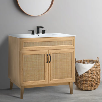 Javer Rattan Modern Farmhouse 2-Shelf Bath Vanity Cabinet Only (Sink Basin not Included)